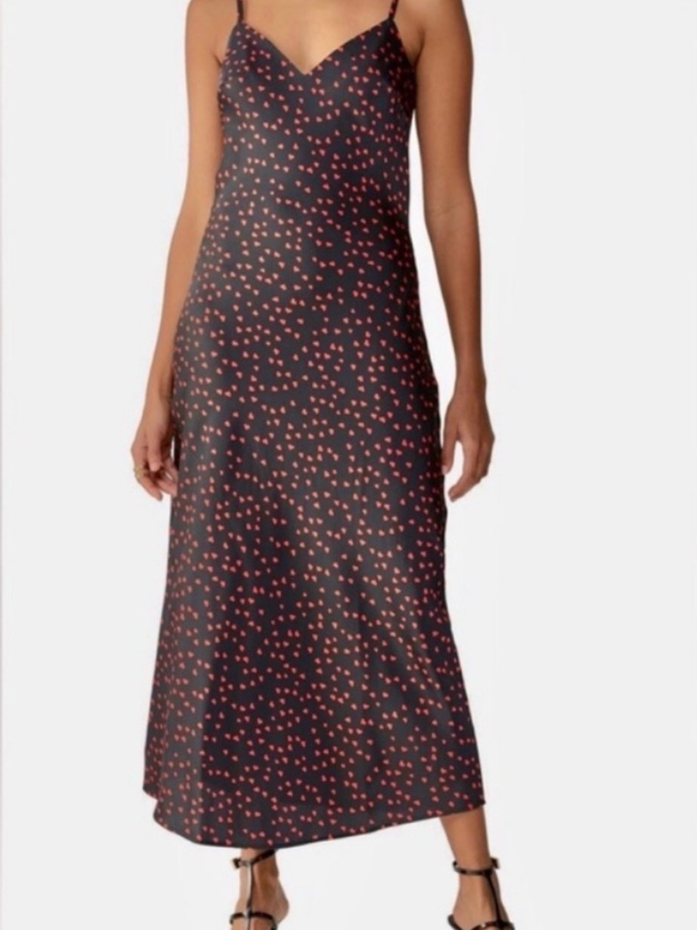 Sanctuary | Black Maxi Slip Dress Black with Red Hearts